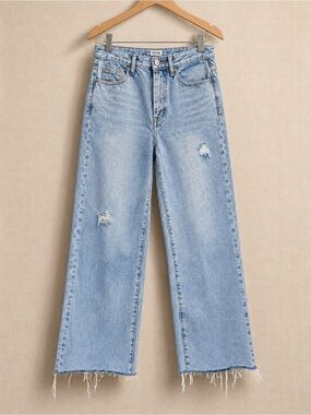 TOTEME Designer High Rise Wide Leg Raw Hem Distressed Jeans